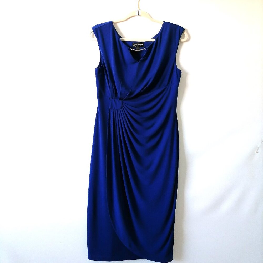 Connected Apparel Womens Blue Front Embellished Gathered Waist Wrap Dress Size 8